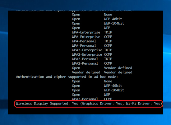 Kiểm tra kết quả tại d&ograve;ng Wireless Display Support: